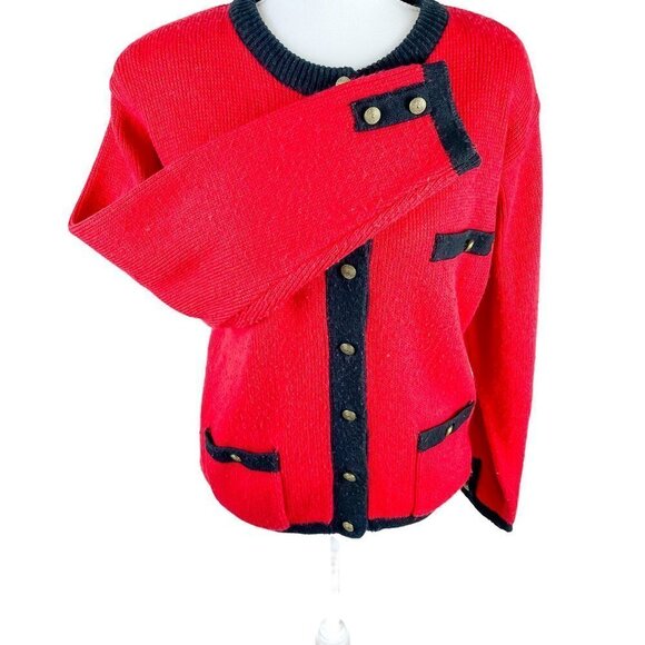 Vintage Karen Scott Wool Blend Cozy Knit Red Christmas Holiday Cardigan Sweater - Picture 7 of 12